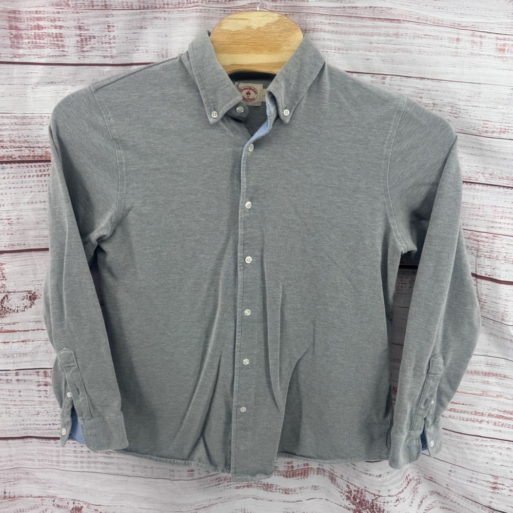 Brooks Brothers Red Fleece Shirt Mens Large Grey Pique Cotton‎ Button Down